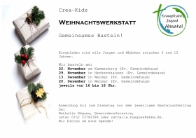 Herzliche Einladung zu den Weihnachts-Bastelwerkstätten der Crea-Kids